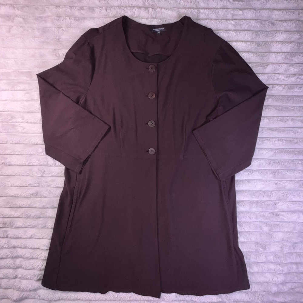Eileen Fisher Cardigan Womens 1X Button Front Brown Slinky Liquid Knit Lagenlook - Picture 4 of 14
